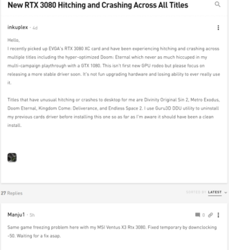 NVIDIA GeForce RTX 3080 Users Report Crashes & Black Screens During Gaming