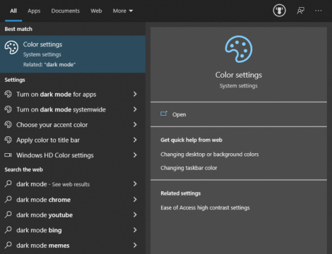 New Windows 10 2021 Build 20215 Brings Dark Mode Support for Search