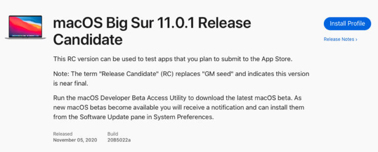 macOS 11.0.1 Big Sur Release Candidate Seeded to Developers