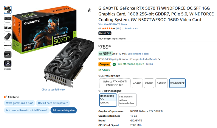 Grant Module 5070 GIGABYTE RTX 5070 Ti GPUs Drop By $40; MSI RTX 5070 Still Selling At $479