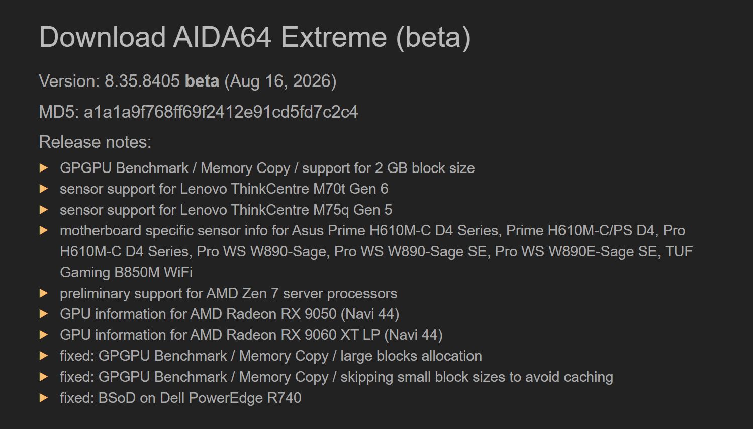 AIDA64 Quietly Adds AMD Zen 7 Server Support Nearly Two Years