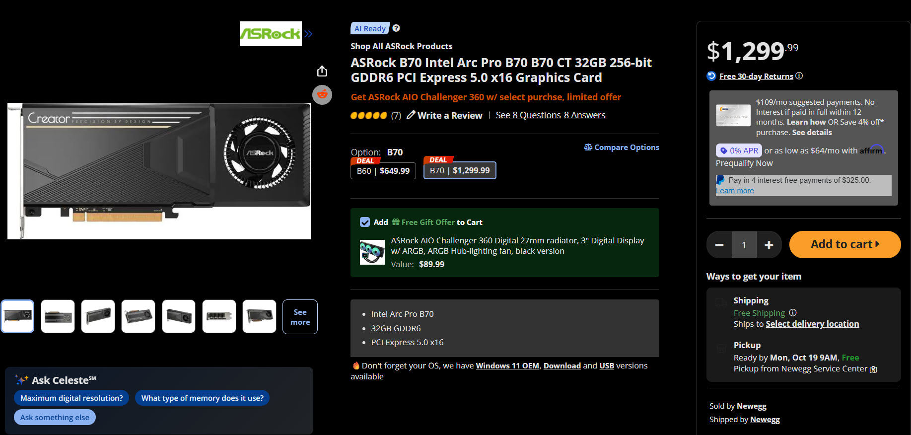 The ASRock B70 Intel Arc Pro graphics card with 