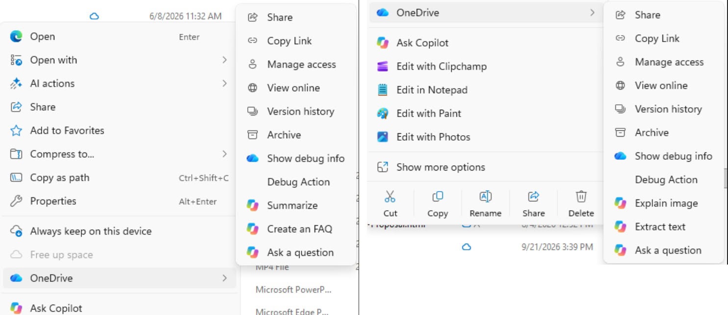 Windows 11ファイルエクスプローラーから削除される8つのCopilotメニュー項目