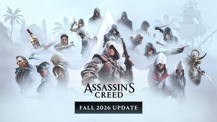 Multiple characters from the Assassin's Creed series are shown with the text 'Assassin's Creed' and 'Fall 2026 Update' below them.