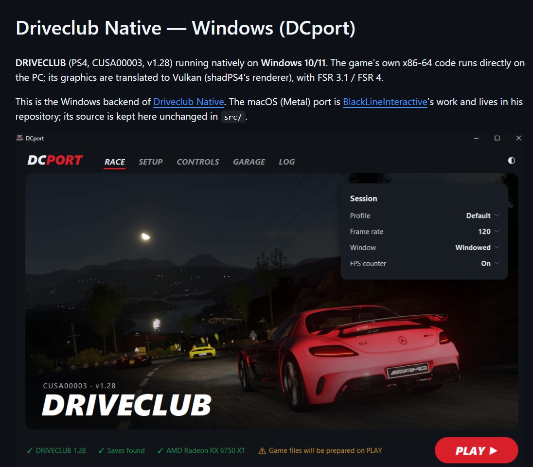 DriveClub on Windows via DCport
