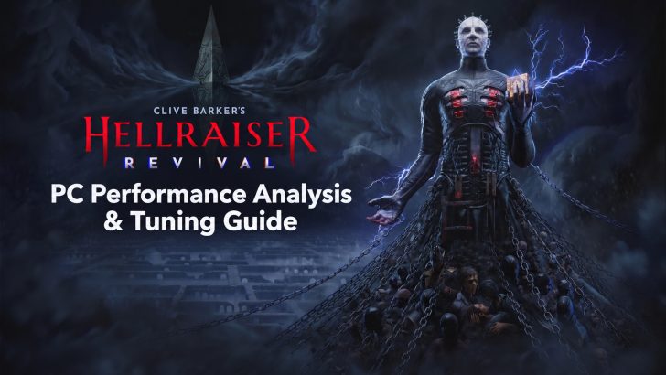 The image shows a character from Clive Barker's Hellraiser Revival holding a glowing cube with the text 'PC Performance Analysis & Tuning Guide.'