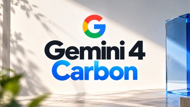 Gemini 4 Carbon vượt trội trên hầu hết bài kiểm tra của Google 2 The image shows a Google logo above the text 'Gemini 4 Carbon.'