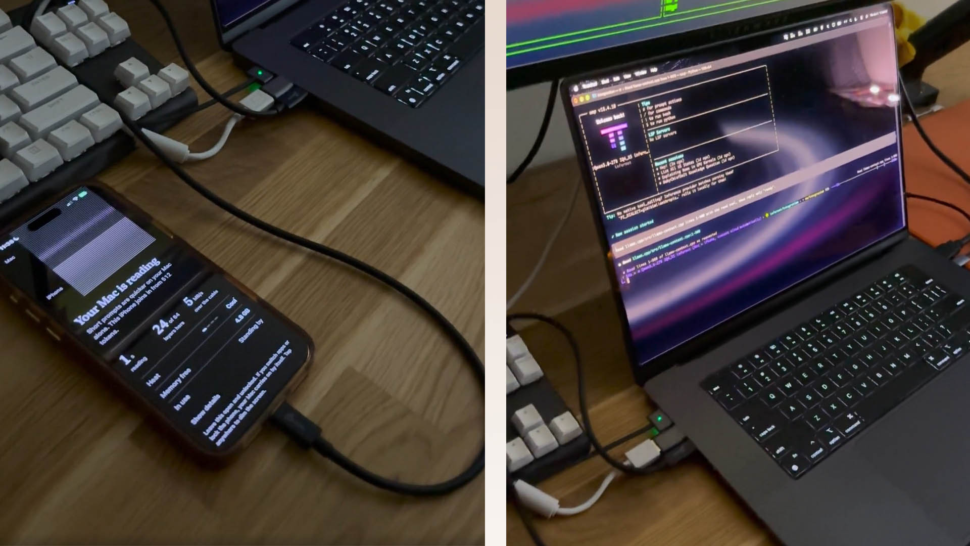 Ein iPhone 17 Pro Max, verbunden mit einem MacBook Pro M4 Pro und einer ...