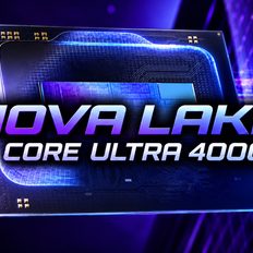 An image of a processor chip with neon lighting displaying the text 'Nova Lake Core Ultra 4000.'