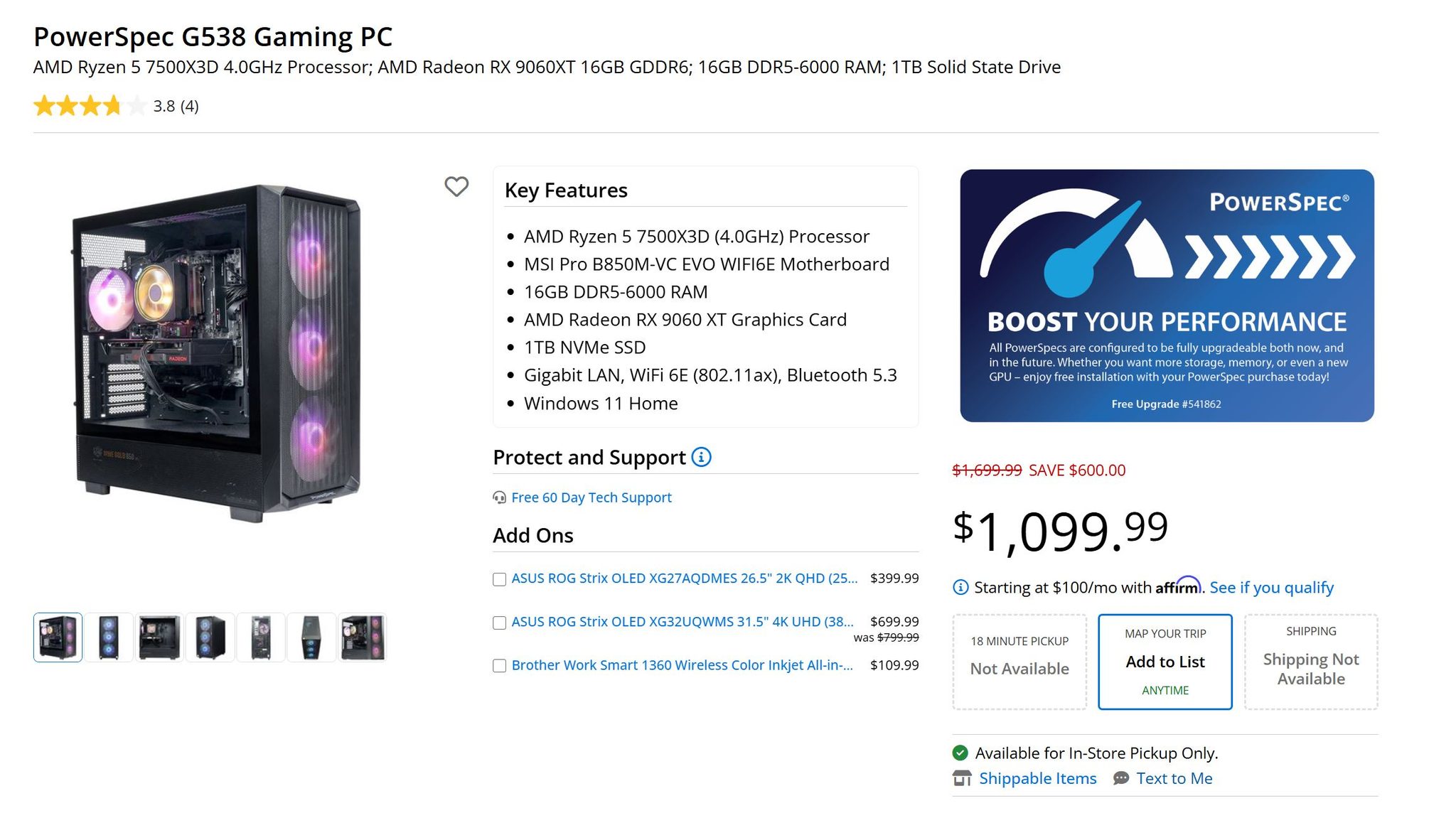 PowerSpec G538 Gaming PC Costs Less At $1,099 Than Its Ryzen 5 7500X3D ...
