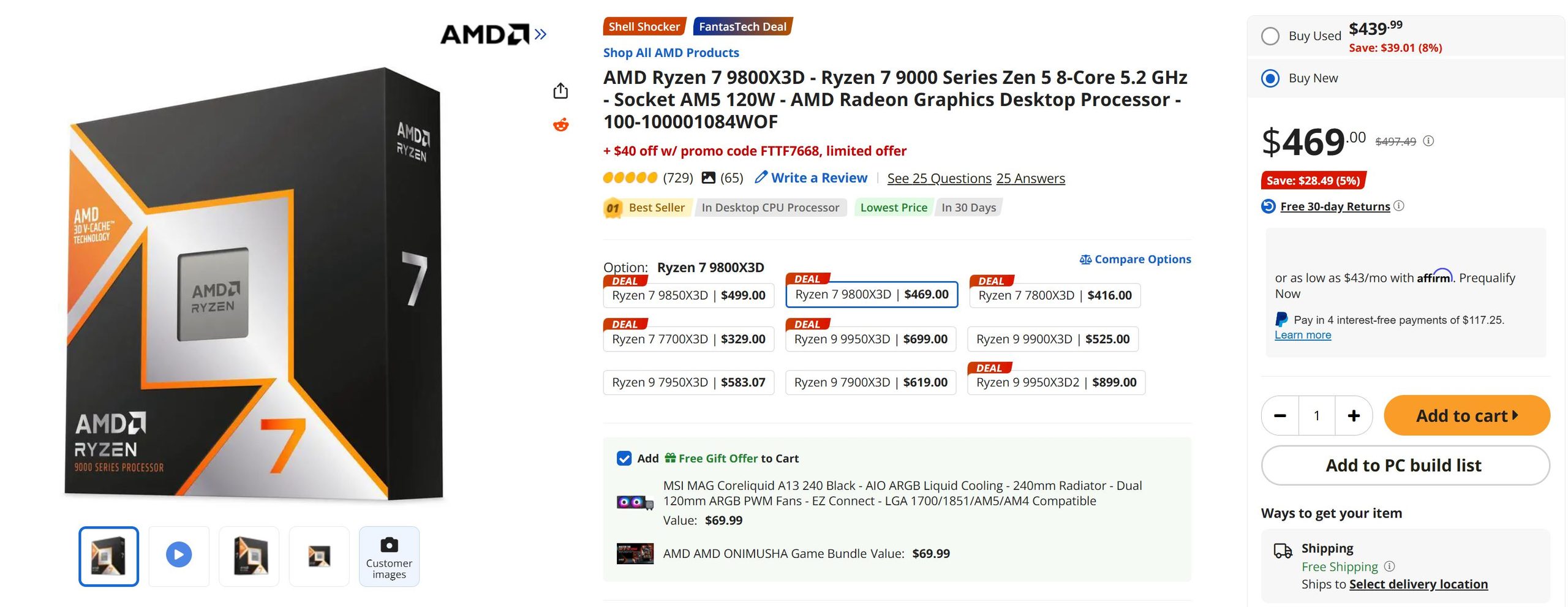 Ryzen 7 9800X3D Drops To $429 With Free AIO And Game As AMD