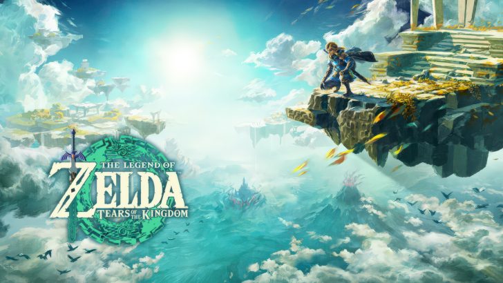The cover art for The Legend of Zelda: Tears of the Kingdom shows a character overlooking a floating island landscape, as SkyboundTOTK is released for PC.