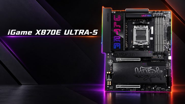 Colorful iGame X870E Ultra-S motherboard featuring RGB lighting and visible component slots.